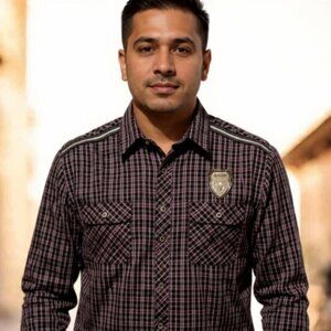 L👔Querea Plaid Casual Button-Down Shirt with Badge